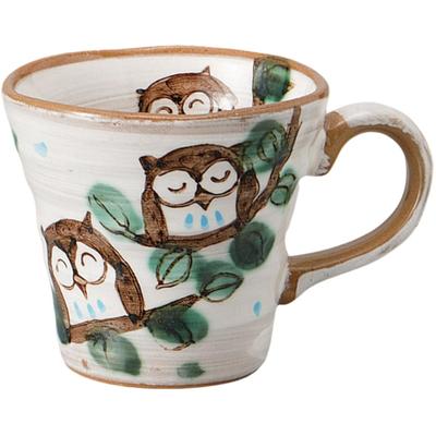 Ale-net Friendly Owl Mug, 12.5 X 9.2 X 8.5 Cm, 250cc, Porcelain, Dishwasher and Microwave Safe, Mino Ware, Made In Japan