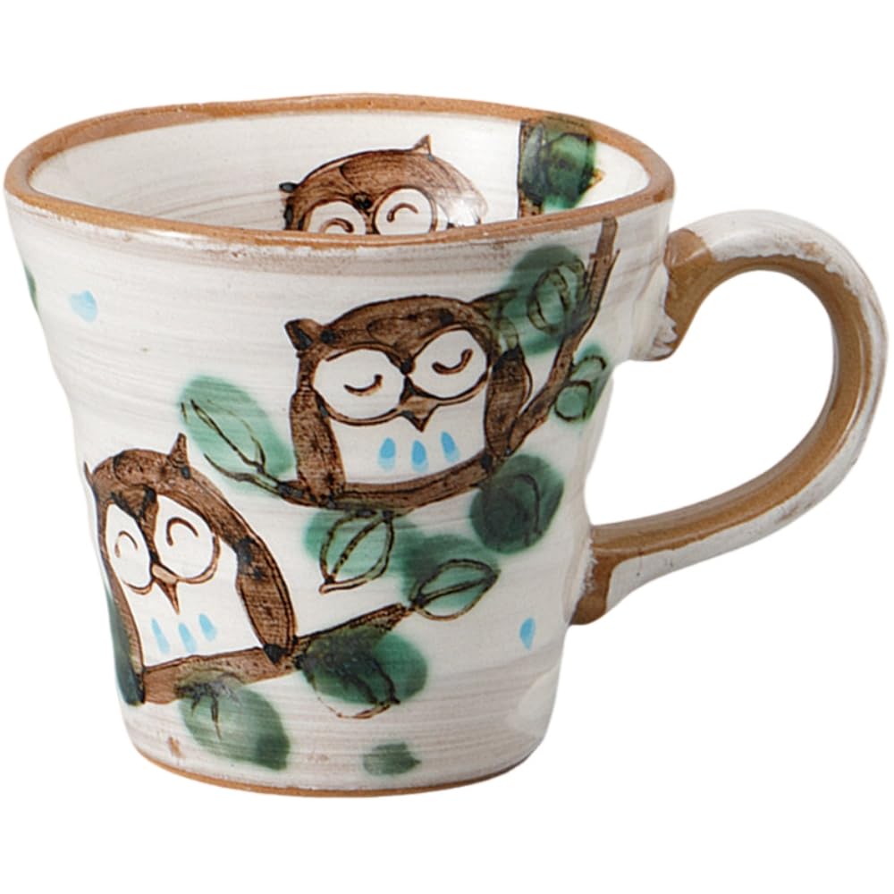Ale-net Friendly Owl Mug, 12.5 x 9.2 x 8.5 cm, 250cc, Porcelain, Dishwasher and Microwave Safe, Mino Ware, Made in Japan