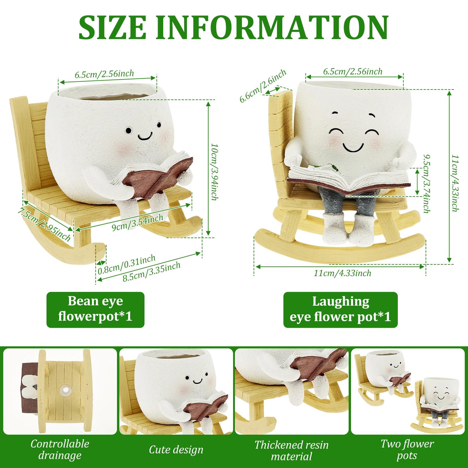 

2Pcs Rocking Chair Smile Face Planter Resin Smile Face Flower Pot with Drainage Hole Cute Succulent Pot for Garden Decoration
