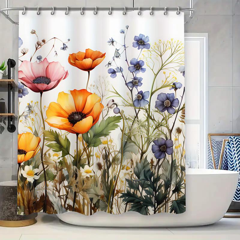 

Floral Shower Curtain With Poppy Flower Print For Bathroom Decor Waterproof Fabric Multiple Sizes Available W60H190(CM)-1 Pcs