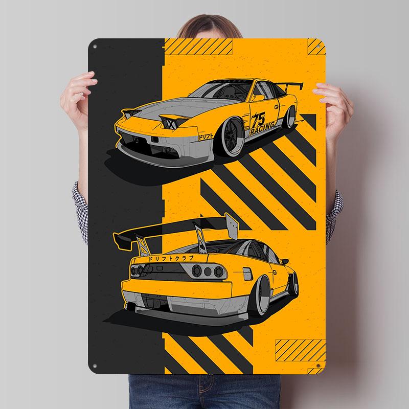 

Yellow Racing Car Tinplate Poster Customized Wall Art Vintage Metal Signs Retro Tin Plaque for Bedroom Decoration Room Wand Deko 7.9x11.8In(20x30cm)