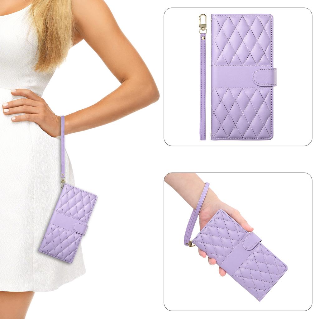 For Oppo A5x 5G/4G Case Rhombus Stitching Wallet Stand Leather Phone Cover with Long/Short Strap