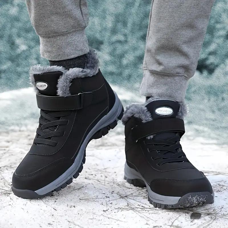 Men's Snow Boots Thermal Winter Shoes Lace-up Boots With Hook And Loop Fastener, Casual Hiking Walking Shoes