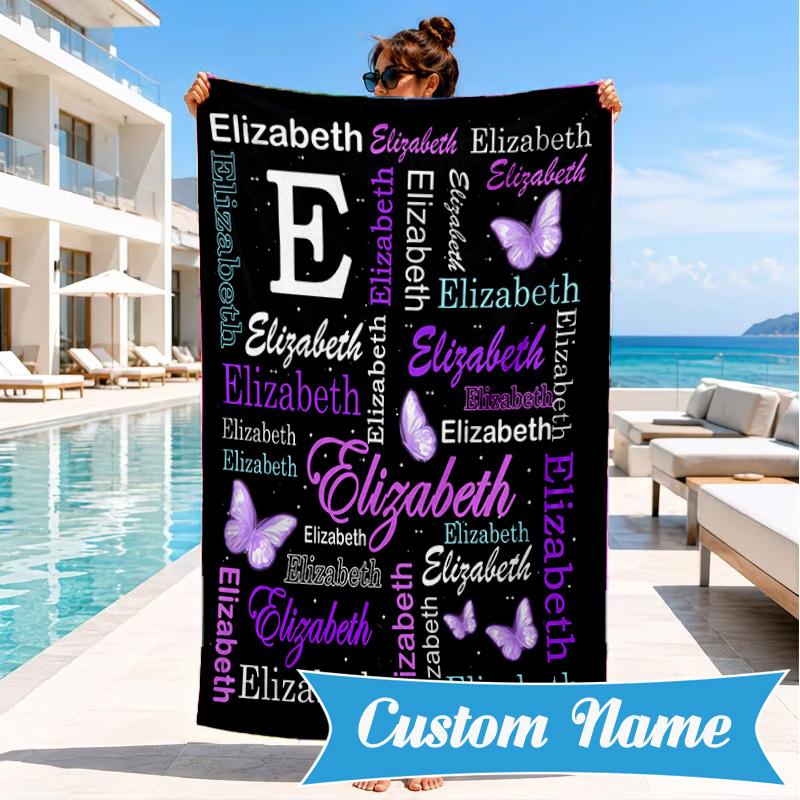 Custom Name Butterfly Art Beach Towel Microfiber Beach Towel, Lightweight and Quick-Dry, for Summer Travel, Swimming Pool Gift