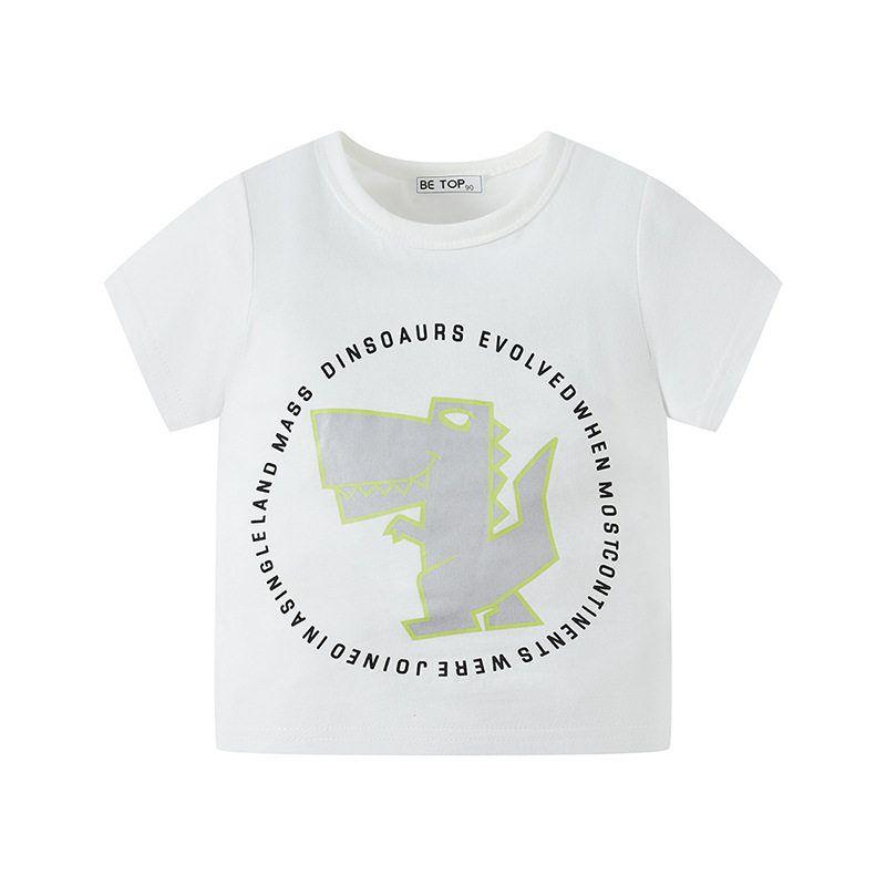 Boy T-shirt Short Sleeve Pure Cotton Dinosaur Print Reflective Clothing Children s Half Sleeve Summer Baby Boy Tops Children s Clothing Dt 8282m White 140