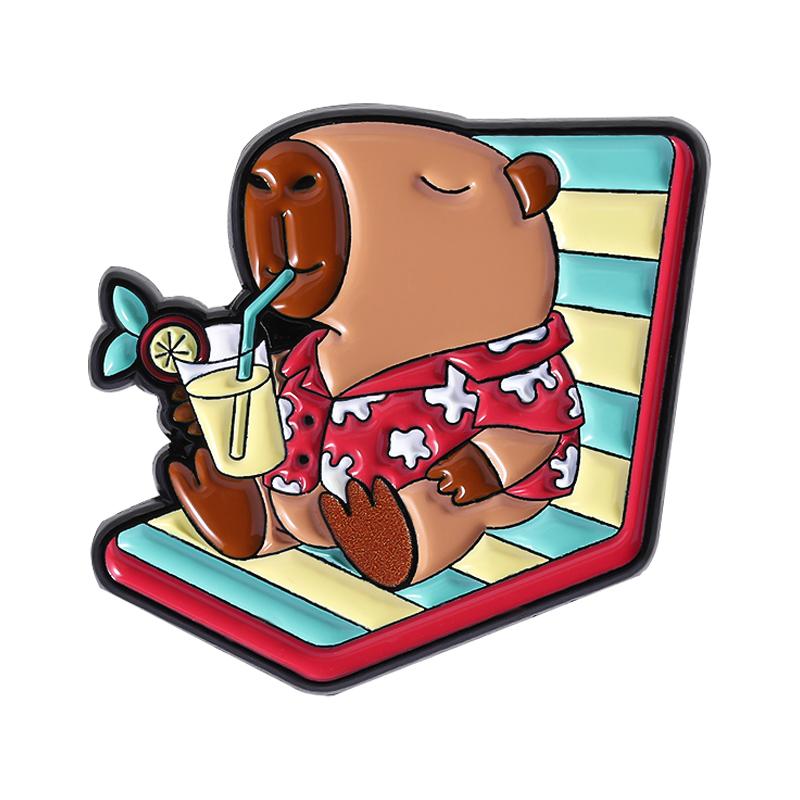 Capybara Vacation Enamel Pins Custom Seaside Beach Brooches Lapel Badges Clothes Animal Jewelry Gift for Kids Friends