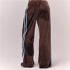 Damskie spodnie dresowe z szerokimi nogawkami, z aksamitnymi lampasami po bokach, koronkowym paskiem, elastyczną talią, do biegania, casualowe, domowe, damskie, kolor karmelowy