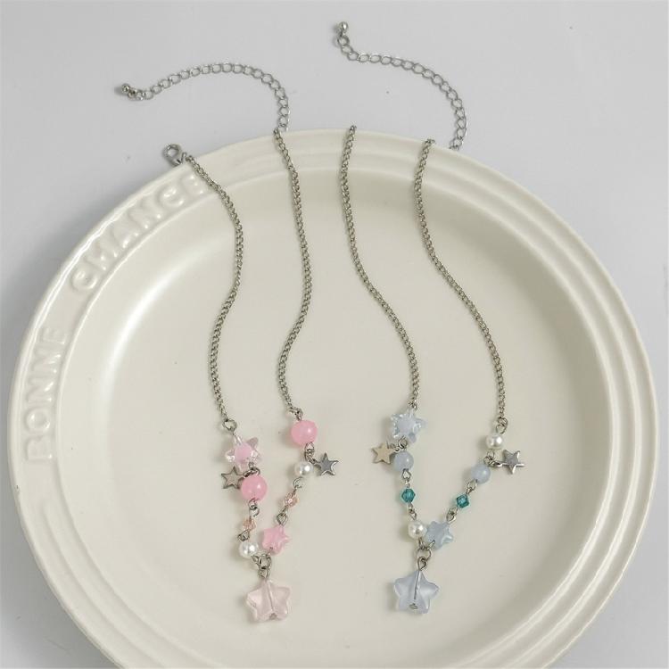 Stilvoller Sternanhänger Halskette Handgemachte Stern Perlen Halskette Niedliche Kette Halskette