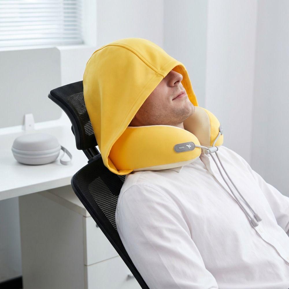Soft Hooded Neck Pillow Portable U-Shaped Pillow Nap Travel Pillow Airplane