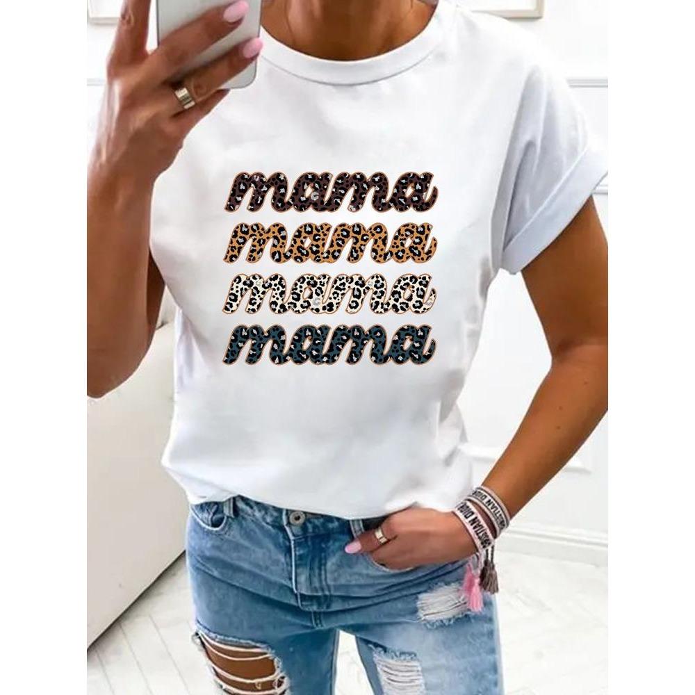 Women Flower Mom Mama 90s Trend Fashion Clothes Print T Shirt Clothing Summer Basic Top Short Sleeve Tee Graphic T-shirts