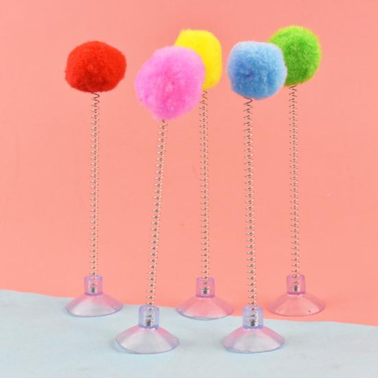 2Pcs Cat Spring Toy with Suction Cup Spring Plush Ball Cat Teaser Interactive Fluffy Pompom Cat Toy for Indoor Kitten Jumping Exercise