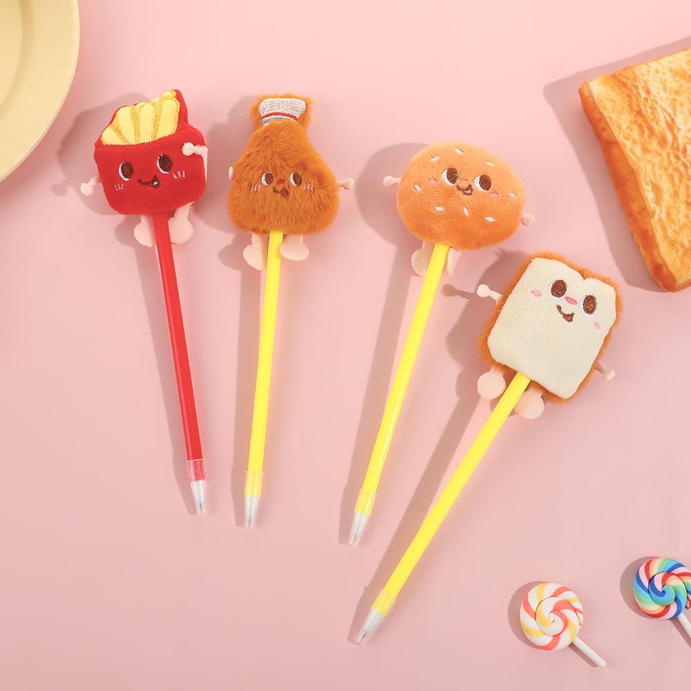 

1Pc Cartoon Burger Fries Plush 0.7mm Ballpoint Pen, Black Ink Fluent Writing, Creative Student Stationery School Office Writing Signature Stationery A Random style 1PC