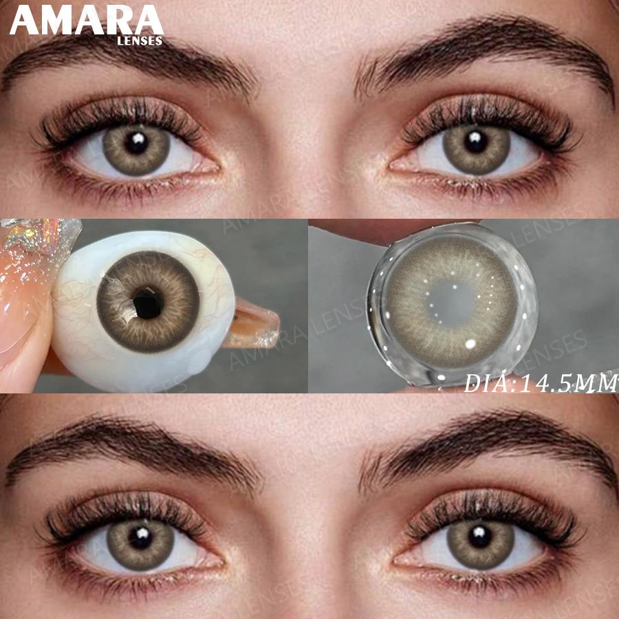 AMARA Gray Color Contact Lens 1 Pair Yearly Coloured Contact Lenses Brown Lenses for Party Cute Eyes Contacts Daily Eye Makeup