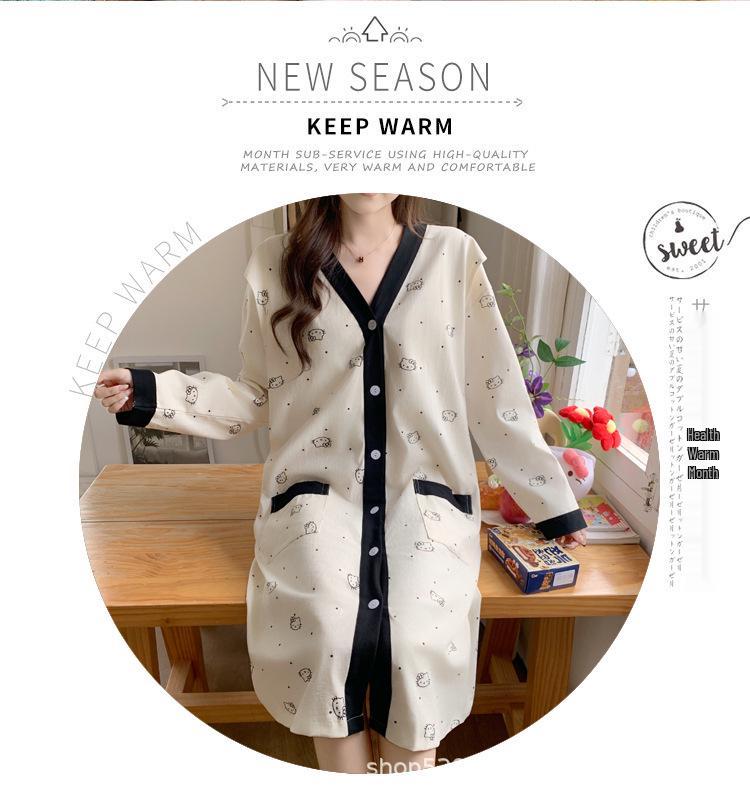 Breathable Maternity Nightgown with Built-in Bra for Labor, Breastfeeding, & Postpartum - Spring & Autumn Style