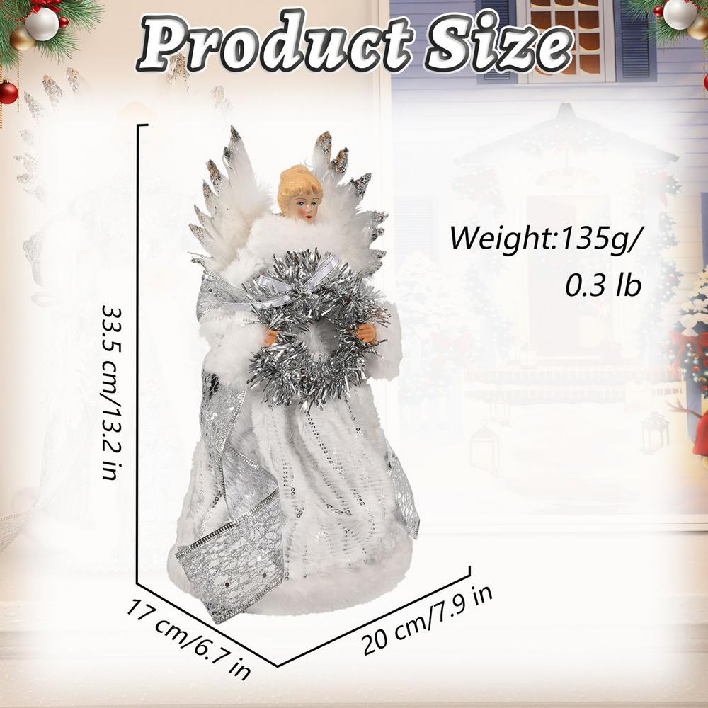 2025 Christmas Tree Topper Angel Fairy With White Feather Wings no light 3d Christmas Tree Toppers Decorations Ornament