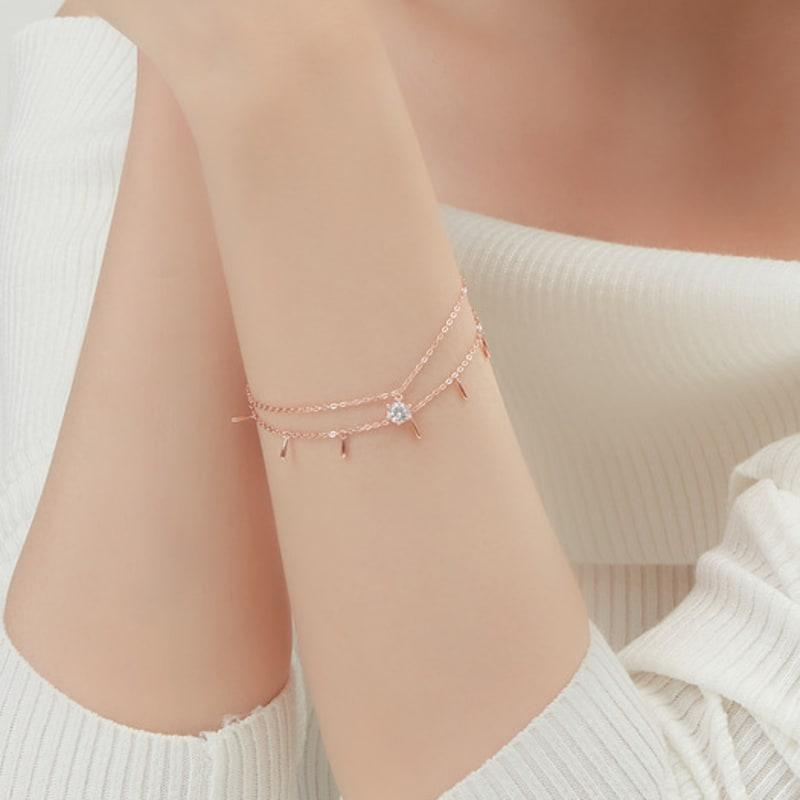 Tirr Lirr Stick Bar Round Cubic Silver Pink Bracelet TBSSVP10671M