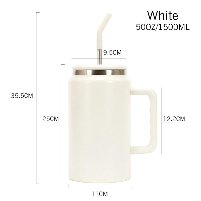 50oz Double-Wall Vacuum Insulated 304 Stainless Steel Thermos Tumbler Handle Straw Coffee Portable 6-12 Vacuum Flask Bottle 50 oz