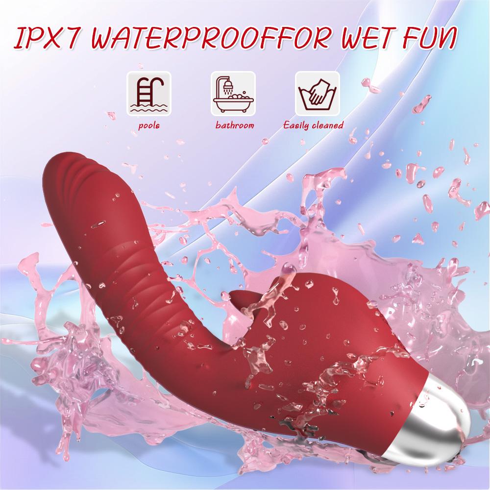 2 IN 1 Telescopic Dildo Vibrator Licking Sucking Clitoris Stimulator G-Spot Massager Female Masturbator Sex Toy Adult Couple 18+