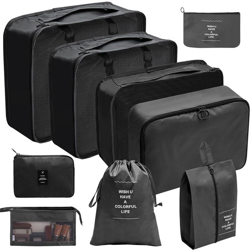 Travel Storage Set: Foldable Toiletry, Makeup, Clothes, Shoes, Digital Accessories, and Drawstring Luggage Bags.