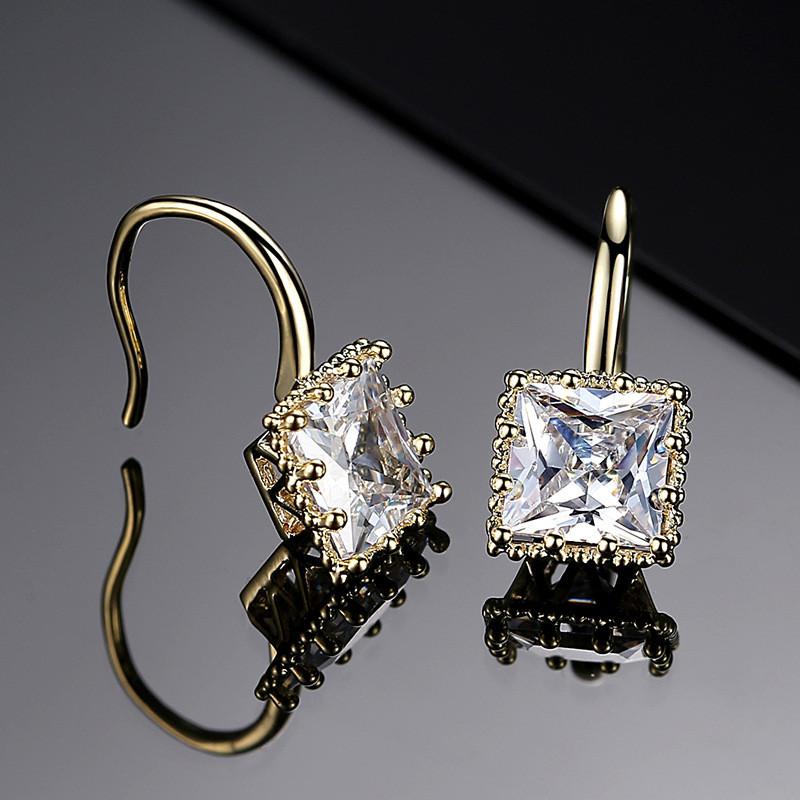 Women Luxury Diamond Square Ear Stud Earrings Vintage Wedding Jewelry Zircon Stone Rhinestone Brief Gift