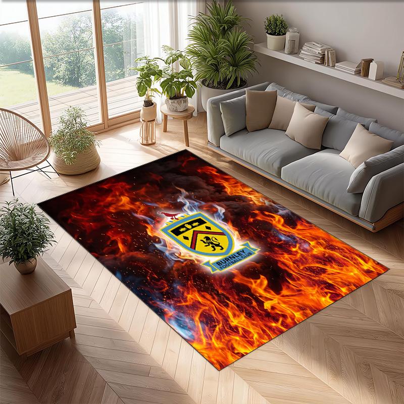 Burnley Football Print Crystal Velvet Rug, Comfortable Water Absorbent Non Slip Indoor Floor Carpet