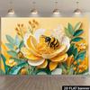 2D Spring Bee Flower Backdrop, Paper Art Style Bee On Yellow Bloom Photo Background