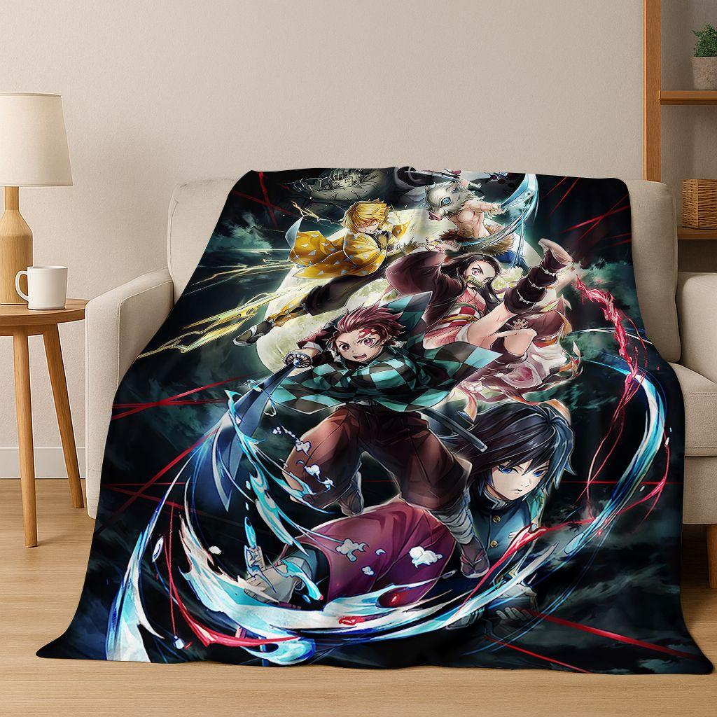Anime Demon S-Slayer Kamado Nezuko Tanjirou Cartoon Flannel Blanket,Cozy Soft Throw Blanket for Home Bedroom Bed Sofa Cover Kids