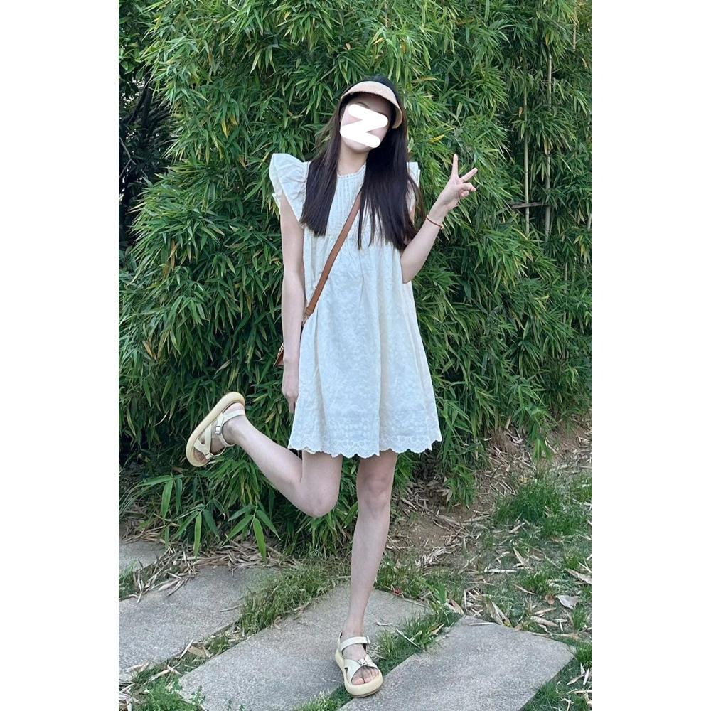 Small Fly Sleeve Dress Women's Summer Embroidery Sleeveless Thin Small a Word Doll Skirt