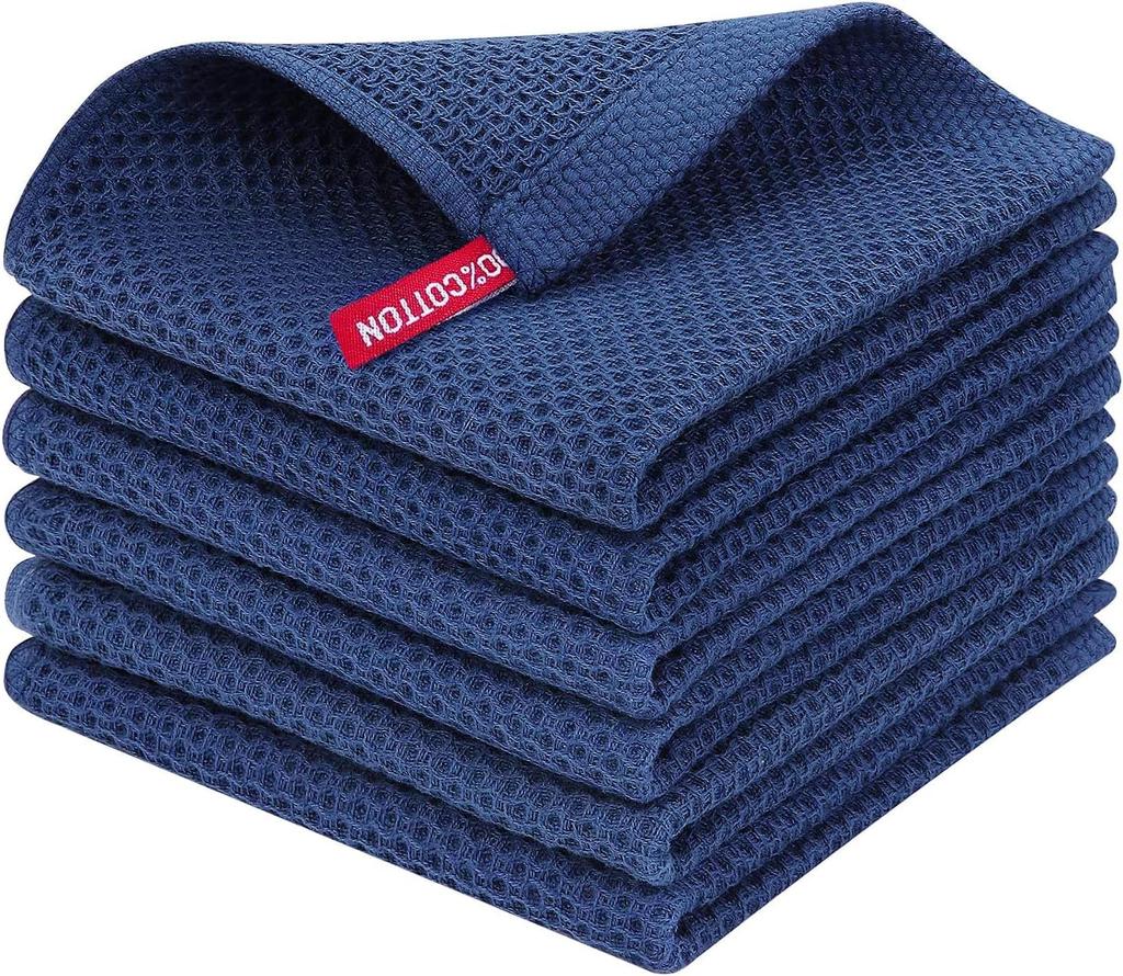 Panos Kitchen Scandinavian Table Waffle Kitchen Towel with Set of 30 X 30 Navy Cloth, Linen, Dishcloth, Wipe, Loop, 6, Cm,