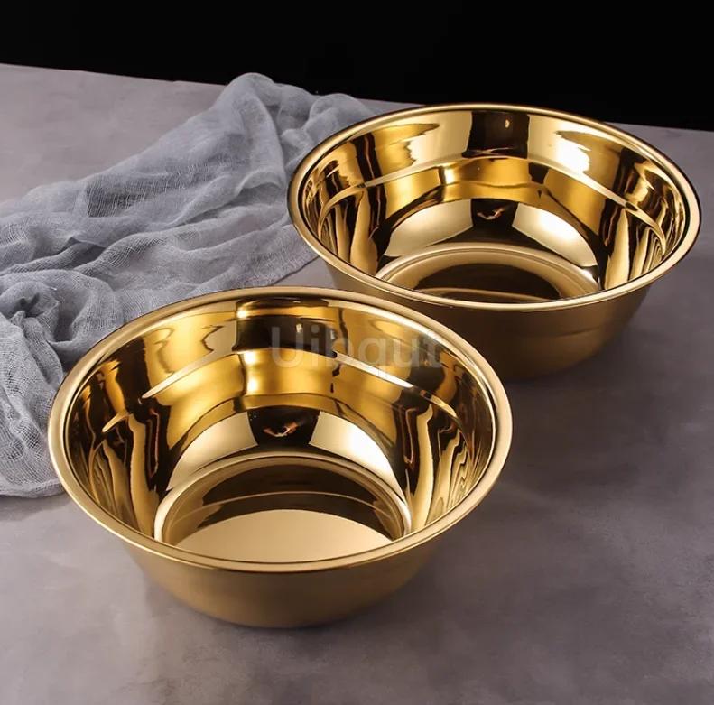 Stainless Steel Basin tureen Thickened Kitchen Bath Household Vegetable Wash gold golden Mixing Bowl Mixed salad Big soup bowl