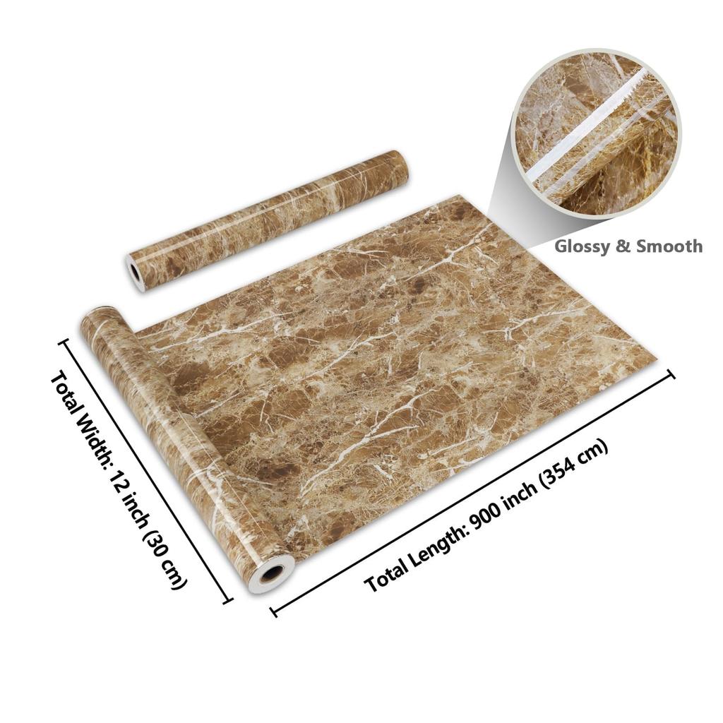 CRE8TIVE Marble-Look Wallpaper Sticker, Wall Sticker, Remake Sheet, Wall Sticker, Masking Tape, Brown, Glossy, Waterproof, Stain-Resistant, Heat-Resis