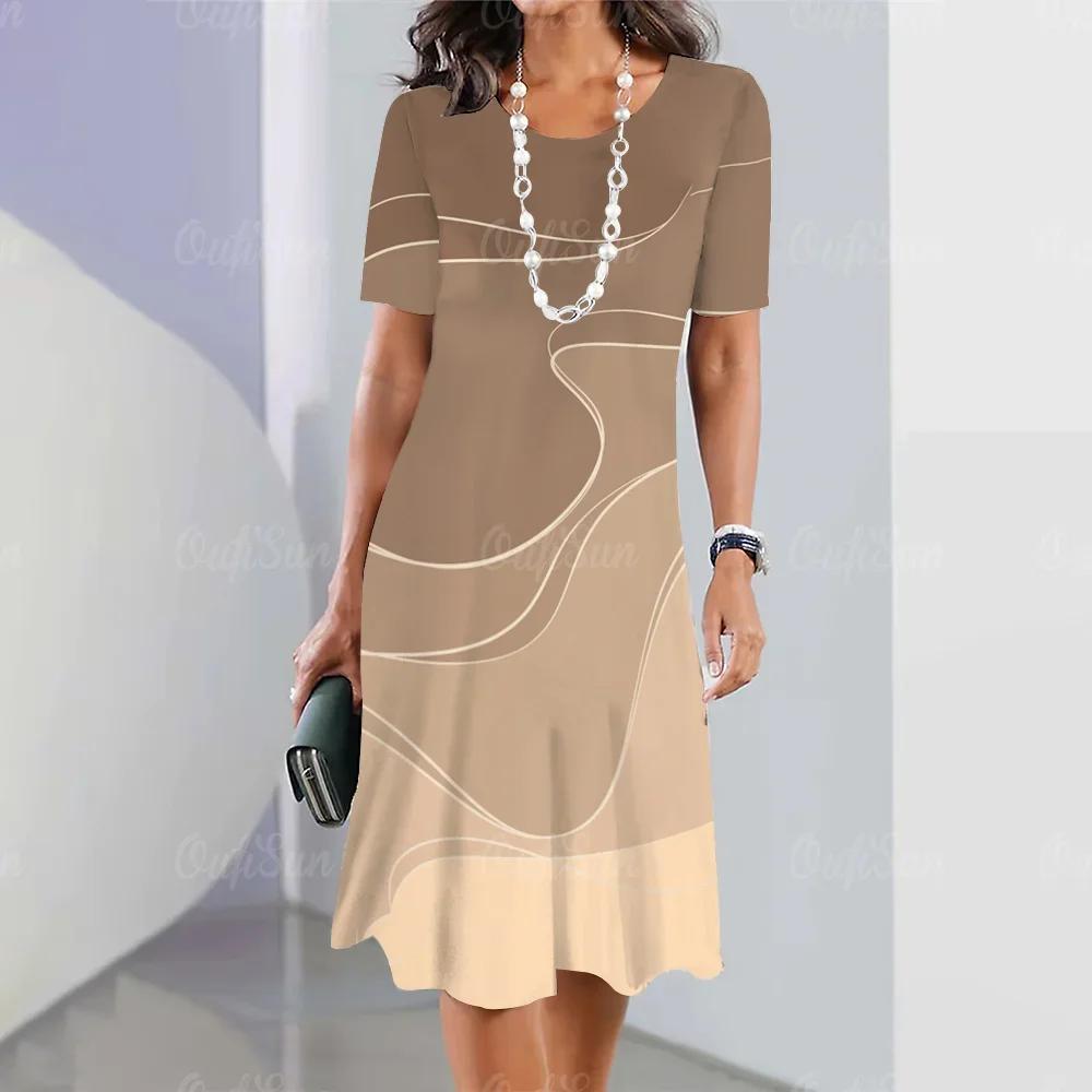 Summer Woman Dresses Women's Round Neck Short Sleeves Clothing Irregularly Streak Print Dress Clothing Loose Pullover Streetwear