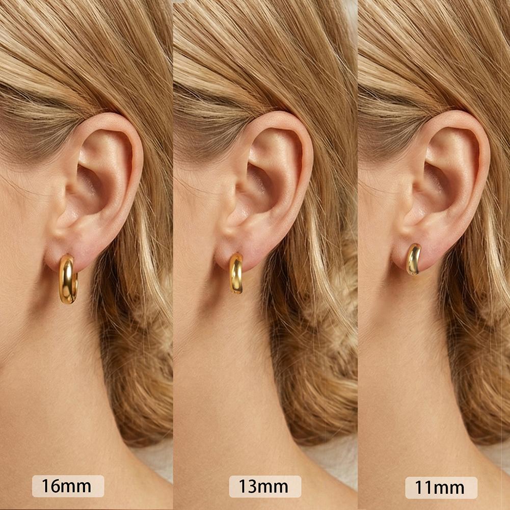 Factory Stainless Steel 18K Gold Plated Waterproof Hoop Earring for Women Versatile Daily Wear 11 13 16MM Earring Set
