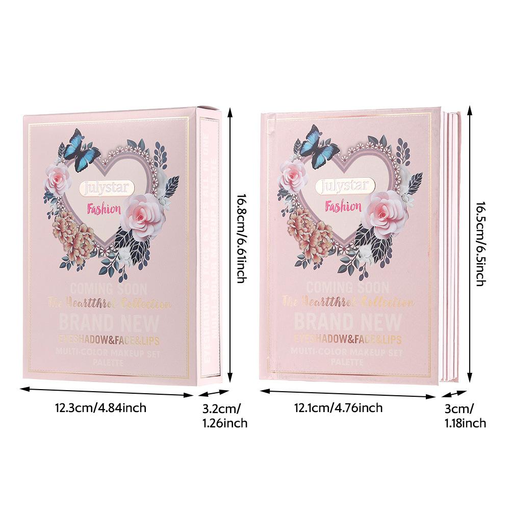Julystar The Heartthrob Collection Multi-Color Makeup Palette Set Eyeshadow Blusher Highlighter Lip Cream Foldable Book Cosmetic Kit Gift Box