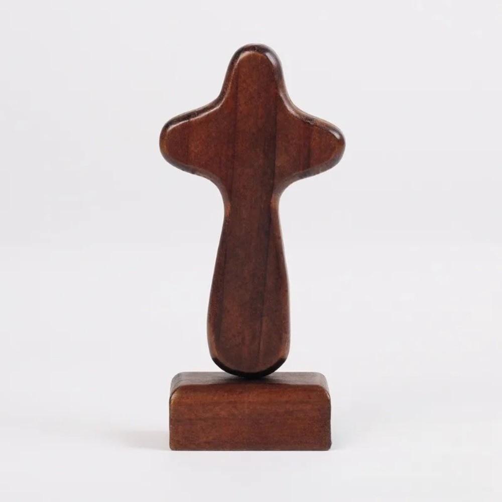 Magnetic Base Wood Cross Statue Portable Vintage Crosses Figurine Standing Handicraft Crucifix Sculpture Bookshelf Display