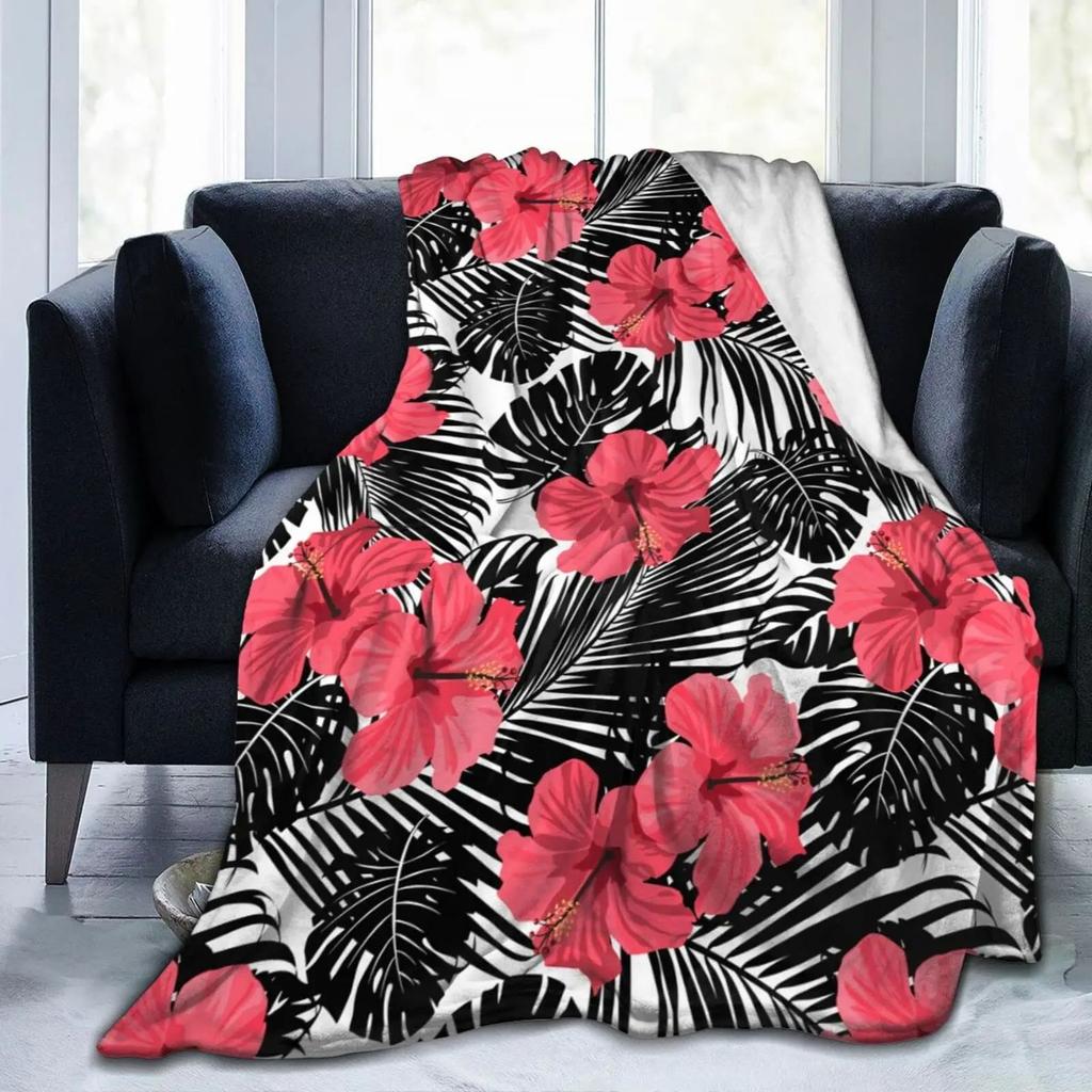 Guam Flower Hibiscus Decal Blanket Soft Warm Miniature Sherpa Flannel Blanket Blanket
