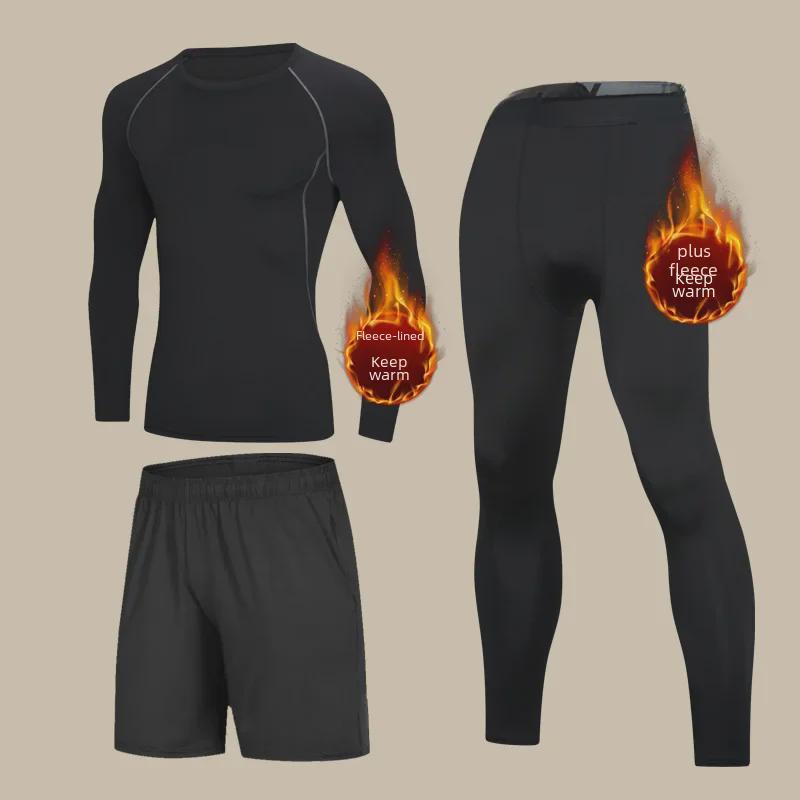 Men's Winter Thermal Velvet Underwear Suit - Thick, Cold-Proof, for Running and Sports.