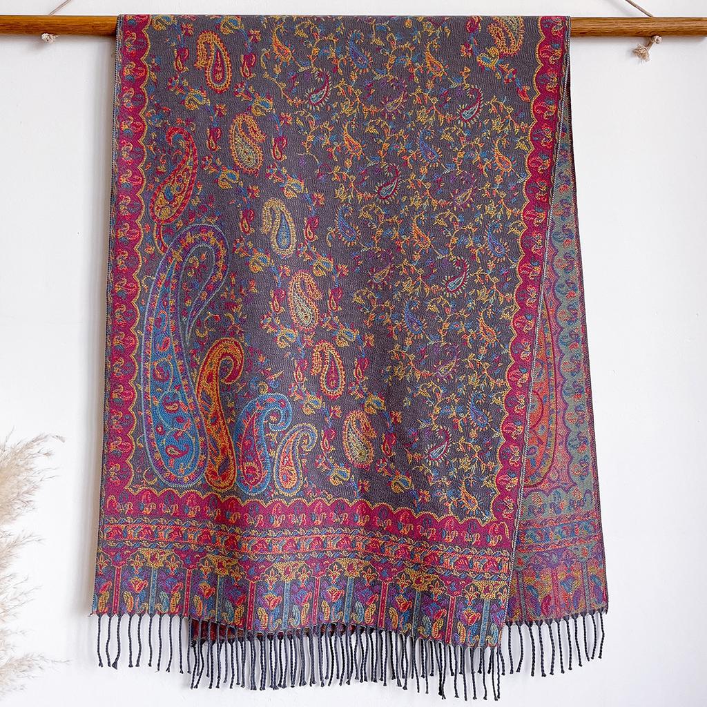 Scarf women's outer with ethnic style imitation cashmere shawl desert seaside travel warm cashew flower scarf thin