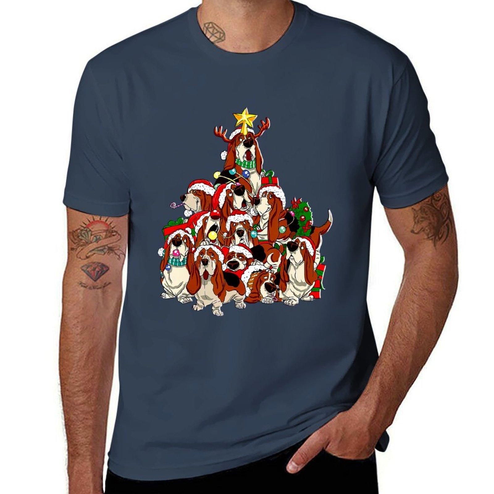 Basset Hound Christmas Dog Tree Dog Santa Xmas Gifts TShirt Large Size Breathable Tee S