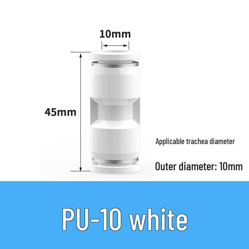 Pneumatic Quick Connect Tee, White Plastic, Straight Push-in, Sizes: 4-16mm