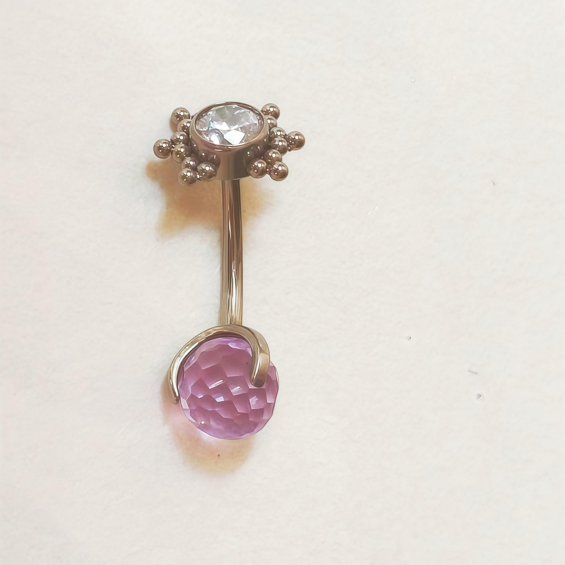 G23 Titanium Zirconia Three-Prong Curved Eyebrow Stud with Multi-Color Zirconia Piercing. 1.2*12*0.9mm
