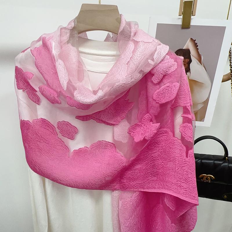 Shawl Scarf Advanced New Gradual Change Flower Long Silk Scarf Yarn Versatile Sunscreen Shawl
