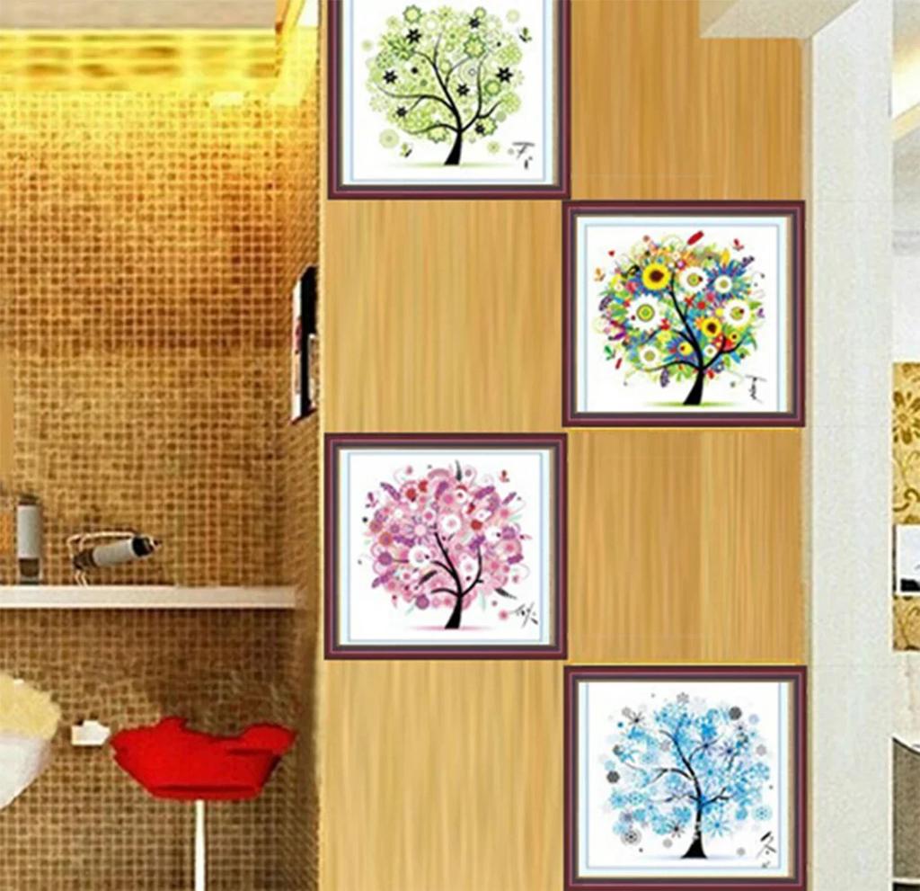 Colorful Four Seasons Tree Counted Cross Stitch Kit Embroidery Package Spring Summer Autumn Winter Living Room Home Decorative