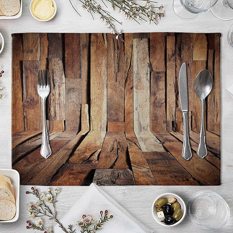Plate Mat Place Mats Imitation Wood Grain Placemat Linen Pad 40*30cm For Dining Table Mat Non Slip Placemats Bowl Coaster