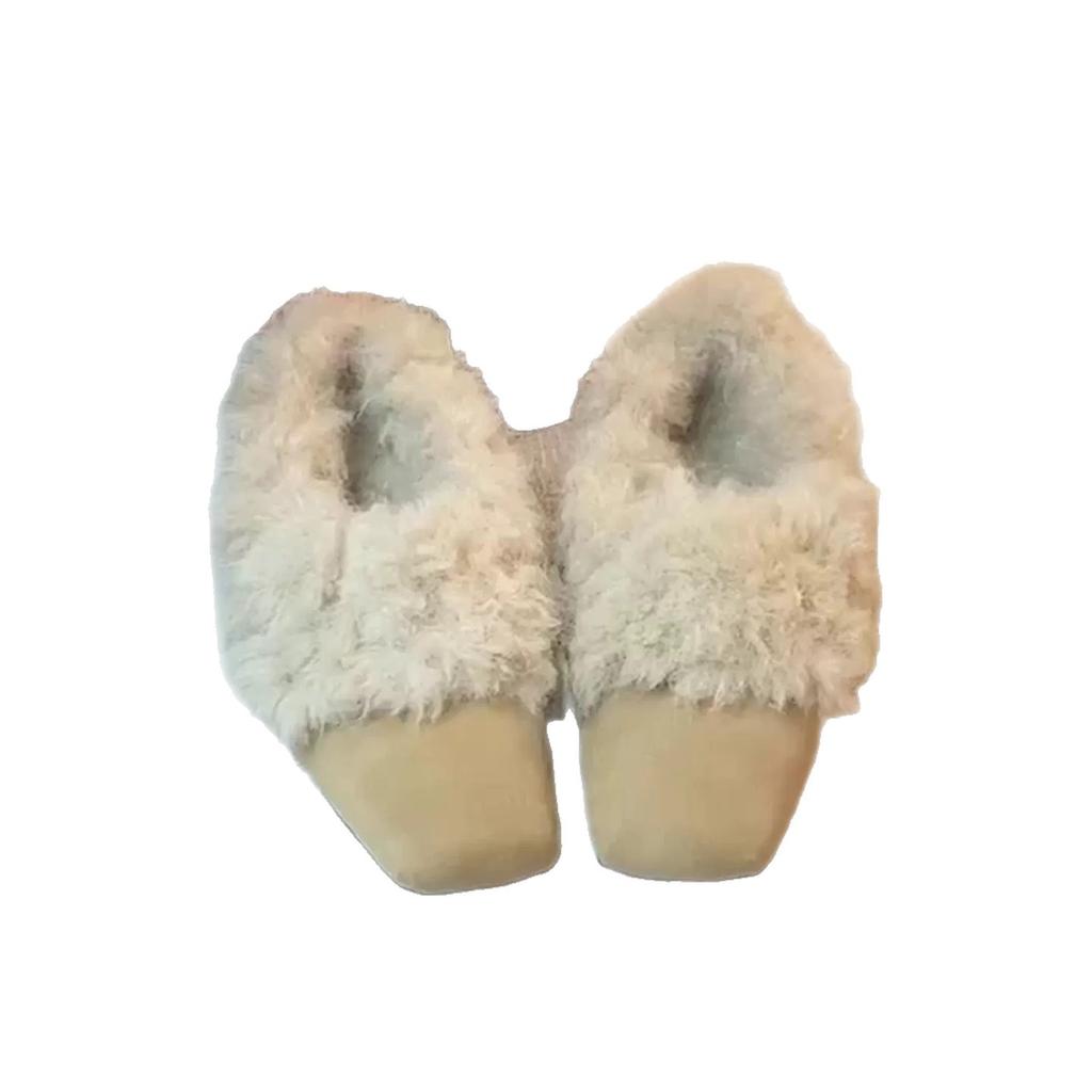 Sheepskin version~ French suede square head inner height increase fur integrated fleece single shoes women's autumn and winter versatile fluffy shoes