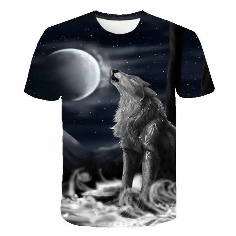 Maglietta Bambini Ragazzi Stampa 3D Animale Lupo Manica Corta Top Estivi Casual dai 2 agli 8 Anni Vestiti per Bambini T-Shirt Bambina