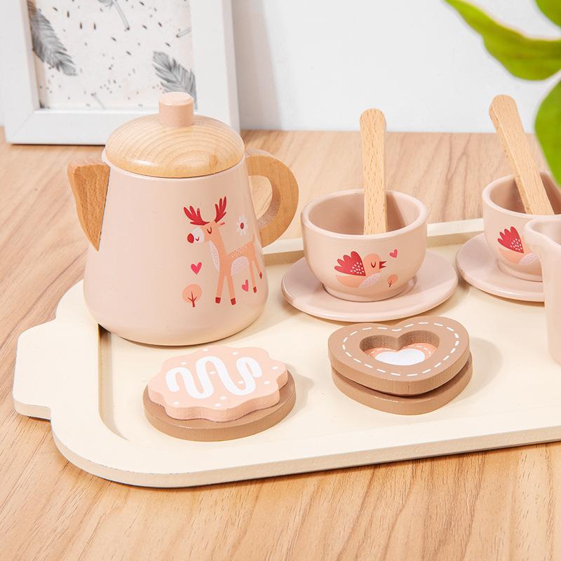 Simulation play house afternoon tea dessert cake bubble teapot cup tea set wooden toys children's breakfast toys