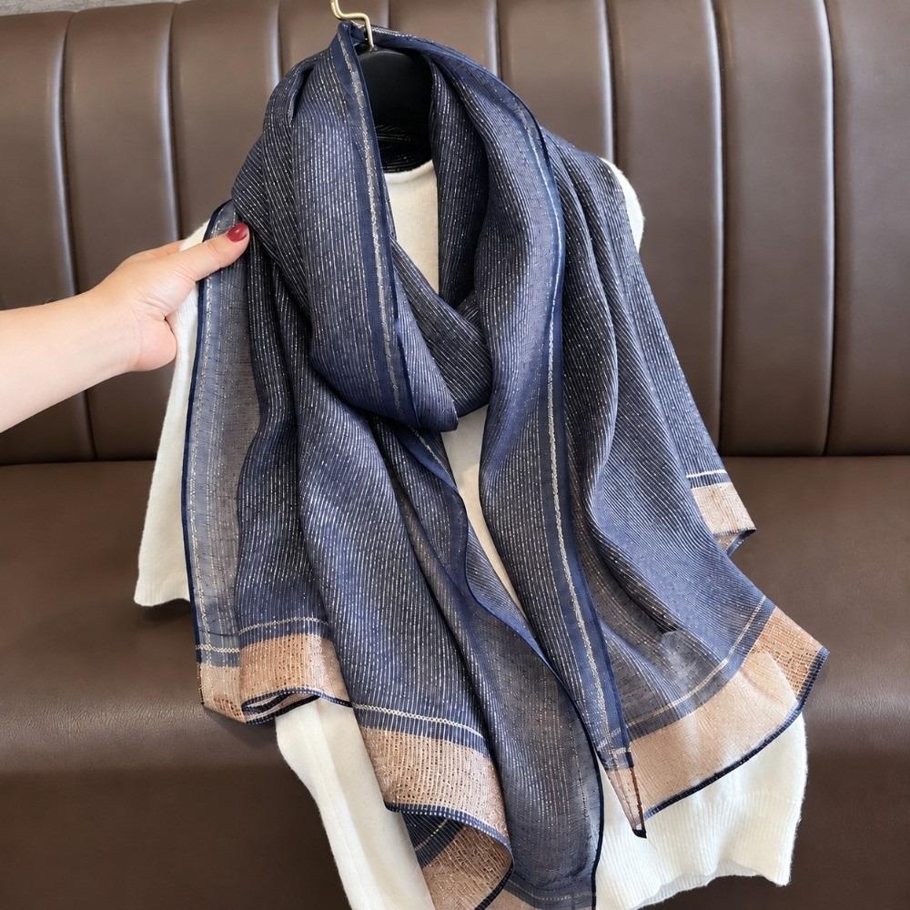 Breathable Imitation Silk Scarf Large Size Soft Silky Scarf Fashion Border Shawl Autumn Winter