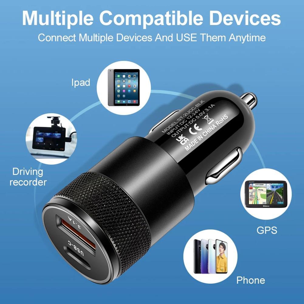 Dual USB Car Charger Type C Fast Charging Phone Adapter For Xiaomi Huawei PD Phone Charger Car Adapter Socket Cigarette Lighter
