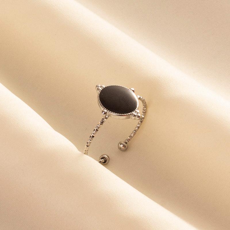 Punk Vintage Black Enamel Ring Stainless Steel Open Rings For Women Men Jewelry Fire Evil Eye Bague Acier Inoxydables Femme Gift